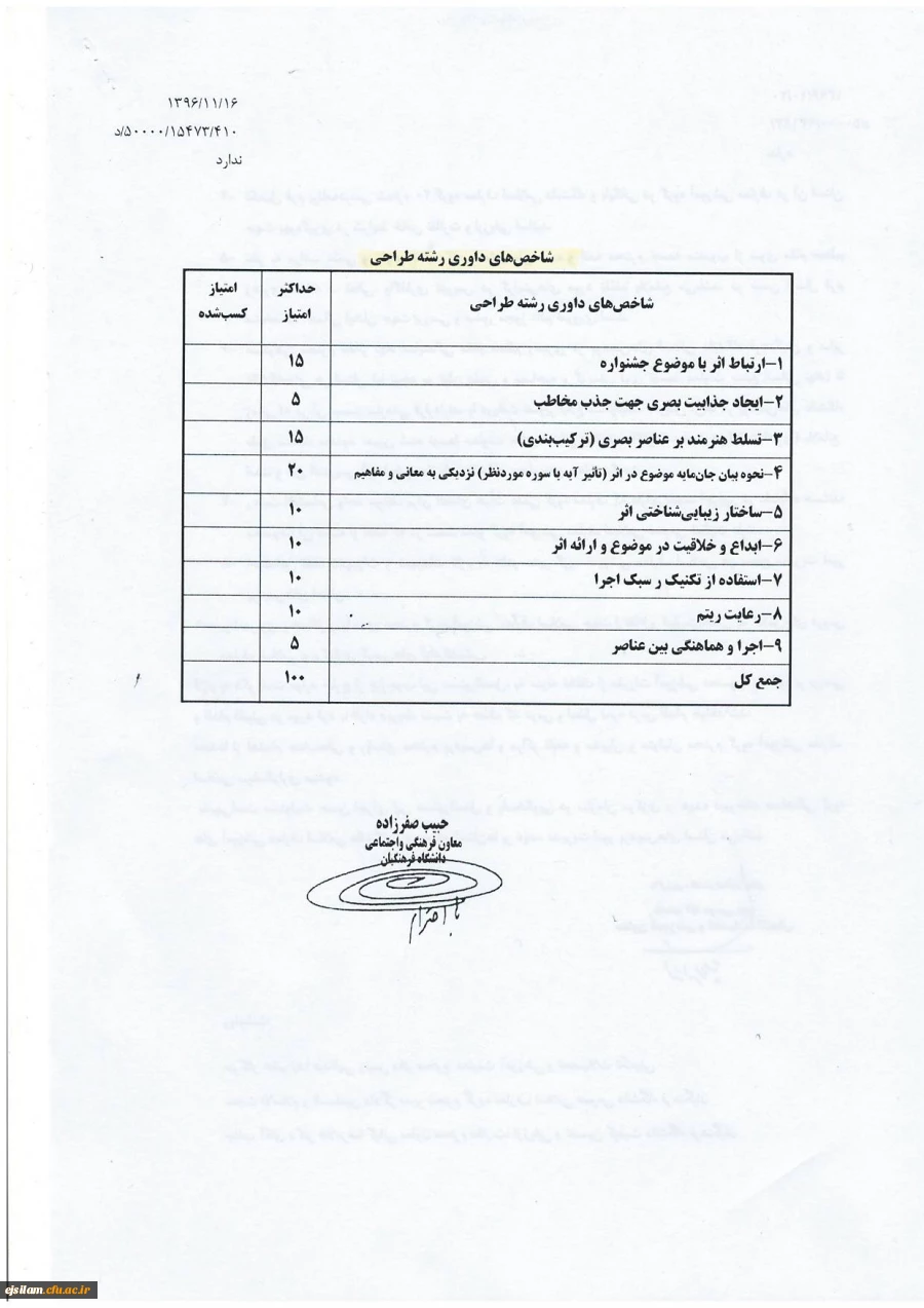 اصلاحیه دستور العمل دومین جشنواره فرهنگی واجتماعی اساتید وکارکنان